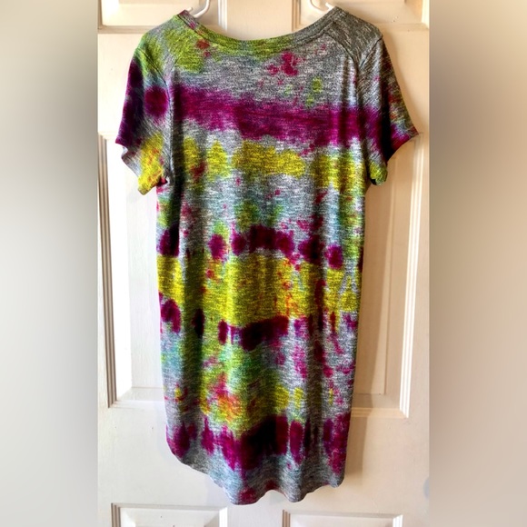 Vintage Mossimo Magenta Purple Yellow Gray Tie Dye Slit Side Tunic Sweater Small - Picture 3 of 3